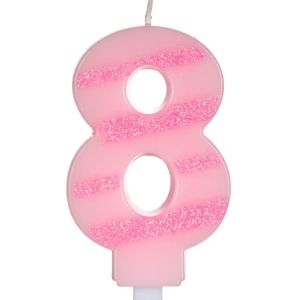 Свещ за торта - цифра 8 - розово райе