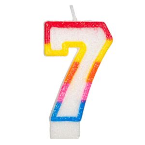 Свещ за торта - цифра 7 - цветна - брокат