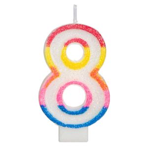 Свещ за торта - цифра 8 - цветна - брокат