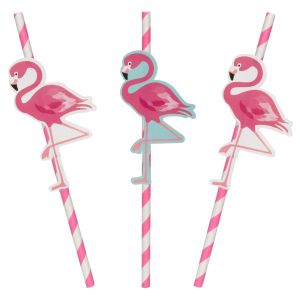 Парти сламки - розово фламинго - картонени - 8 бр.