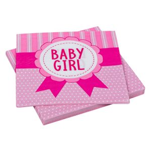 Парти салфетки - розови - Baby Girl - 33 х 33 см. - 20 бр.