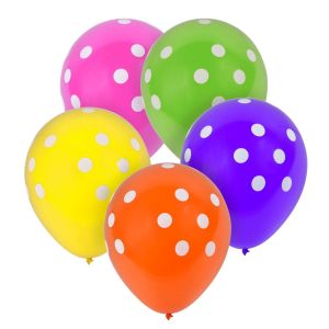 Парти балони - цветни - бели точки - 18 см. - 10 бр.