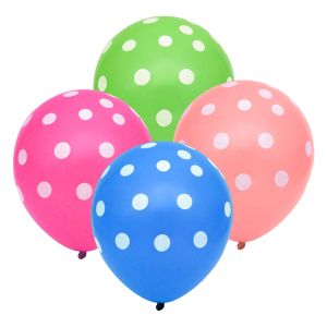 Парти балони - цветни - бели точки - 30 см. - 10 бр.