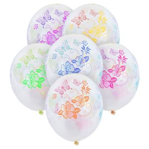 Парти балони - бели - цветя и пеперуди - 30 см. - 15 бр.