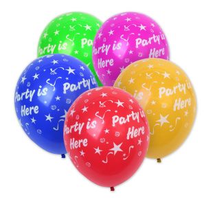 Парти балони - цветни - PARTY IS HERΕ - 35 см. - 10 бр.