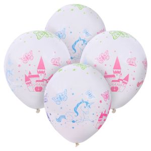 Парти балони - бели - замък и еднорог - 30 см. - 15 бр.