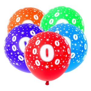 Парти балони - цветни - цифра 0 - 30 см. - 5 бр.