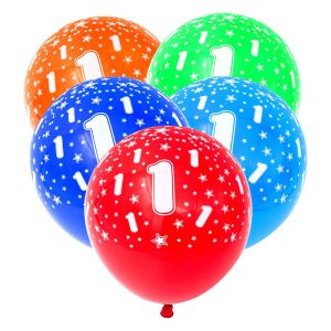 Парти балони - цветни - цифра 1 - 30 см. - 5 бр.