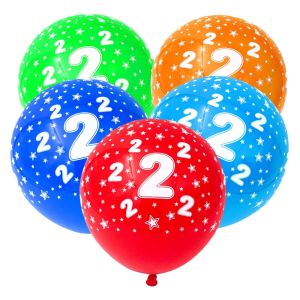 Парти балони - цветни - цифра 2 - 30 см. - 5 бр.