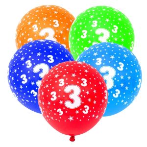 Парти балони - цветни - цифра 3 - 30 см. - 5 бр.