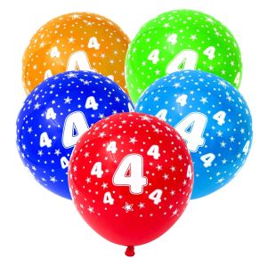 Парти балони - цветни - цифра 4 - 30 см. - 5 бр.