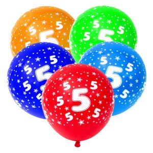 Парти балони - цветни - цифра 5 - 30 см. - 5 бр.