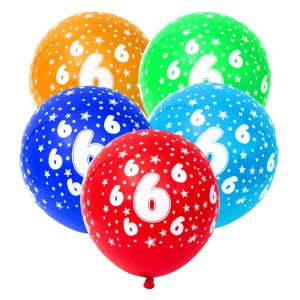 Парти балони - цветни - цифра 6 - 30 см. - 5 бр.