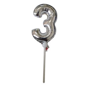 Парти балон - сребрист - цифра 3 - 15 см.