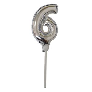 Парти балон - сребрист - цифра 6 - 15 см.