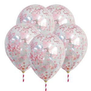 Парти балони - с розови конфети - 23 см. - 5 бр.