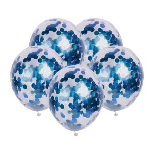 Парти балони - със сини конфети - 30 см. - 10 бр.