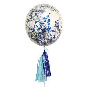 Парти балон - със сини конфети и пискюли - 46 см.