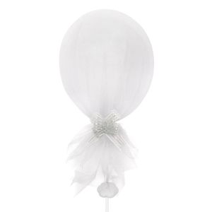 Парти балон - с панделка - бял - 35 см.