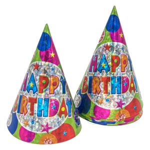 Парти шапки - цветни - HAPPY BIRTHDAY - 6 бр.