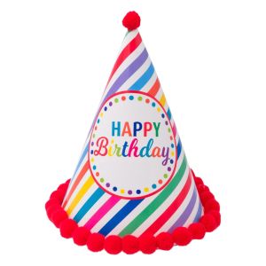 Парти шапка - Happy Birthday - цветно райе