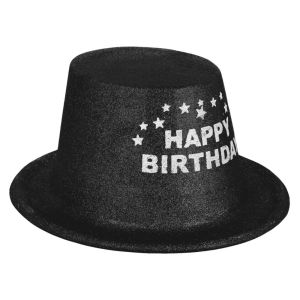 Парти шапка - черна - бомбе - Happy Birthday
