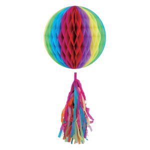 Парти декоративна топка - цветна - с ресни - 25 см.