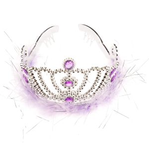 Карнавална корона - лилава - с кристали и пера