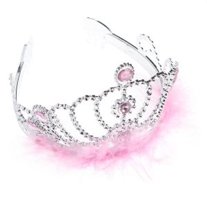 Карнавална корона - розова - с кристали и пера