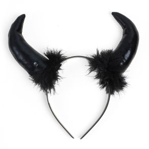 Карнавална диадема - дяволски рога - черен пух