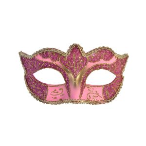 Карнавална маска - домино - розово и златисто