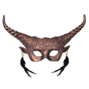 Карнавална маска - домино - бронзова - рога