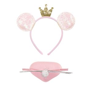 Карнавална диадема и маска - мишка - розова