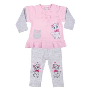 Бебешка пижама - розово и сиво - котки