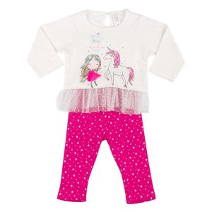 Бебешка пижама - бяло и цикламено - еднорог