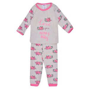 Бебешка пижама - сиво и розово - цветя