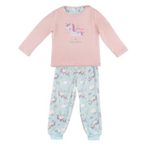 Бебешка пижама - зимна - розово и резеда - еднорог