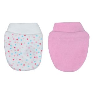 Бебешки ръкавички - бяло и розово - точки - 2 чифта