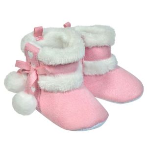 Бебешки пантофки - розови - помпони