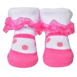 Бебешки чорапи - бяло и розово - дантела