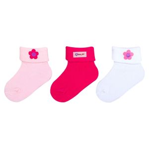 Бебешки чорапи - бели - розови - цикламени - 3 чифта