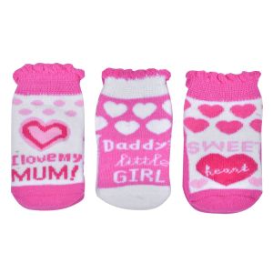 Бебешки чорапи - бяло и розово - сърца - 3 чифта