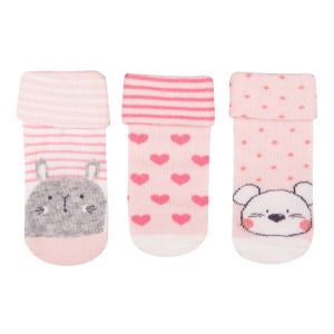 Бебешки чорапи - розови - сърца - животни - 3 чифта