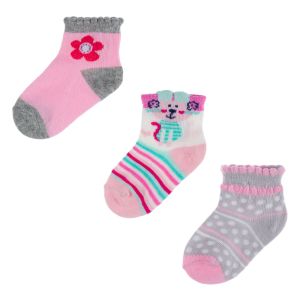 Бебешки чорапи - цветя - мече - точки - 3 чифта