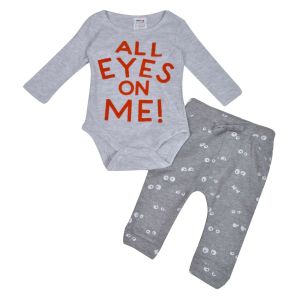 Бебешки комплект - панталон и боди - сиви