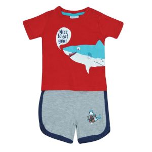 Бебешки комплект - червено и сиво - акула
