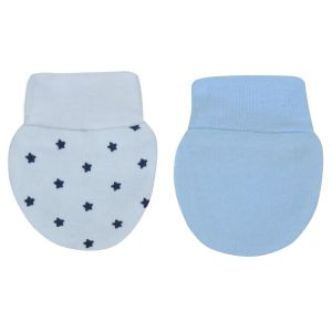 Бебешки ръкавички - светло сини - звезди - 2 чифта