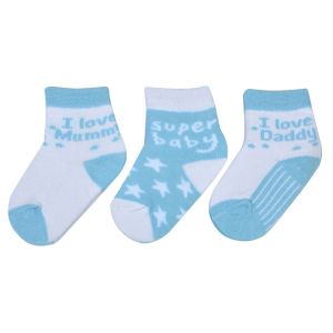 Бебешки чорапи - синьо и бяло - звезди - 3 чифта