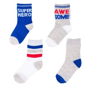 Бебешки чорапи - сиво и синьо - надписи - 4 чифта 