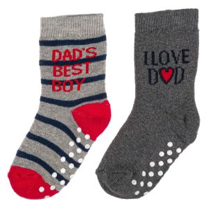 Бебешки чорапи - хавлиена подплата - сиво и червено - 2 чифта